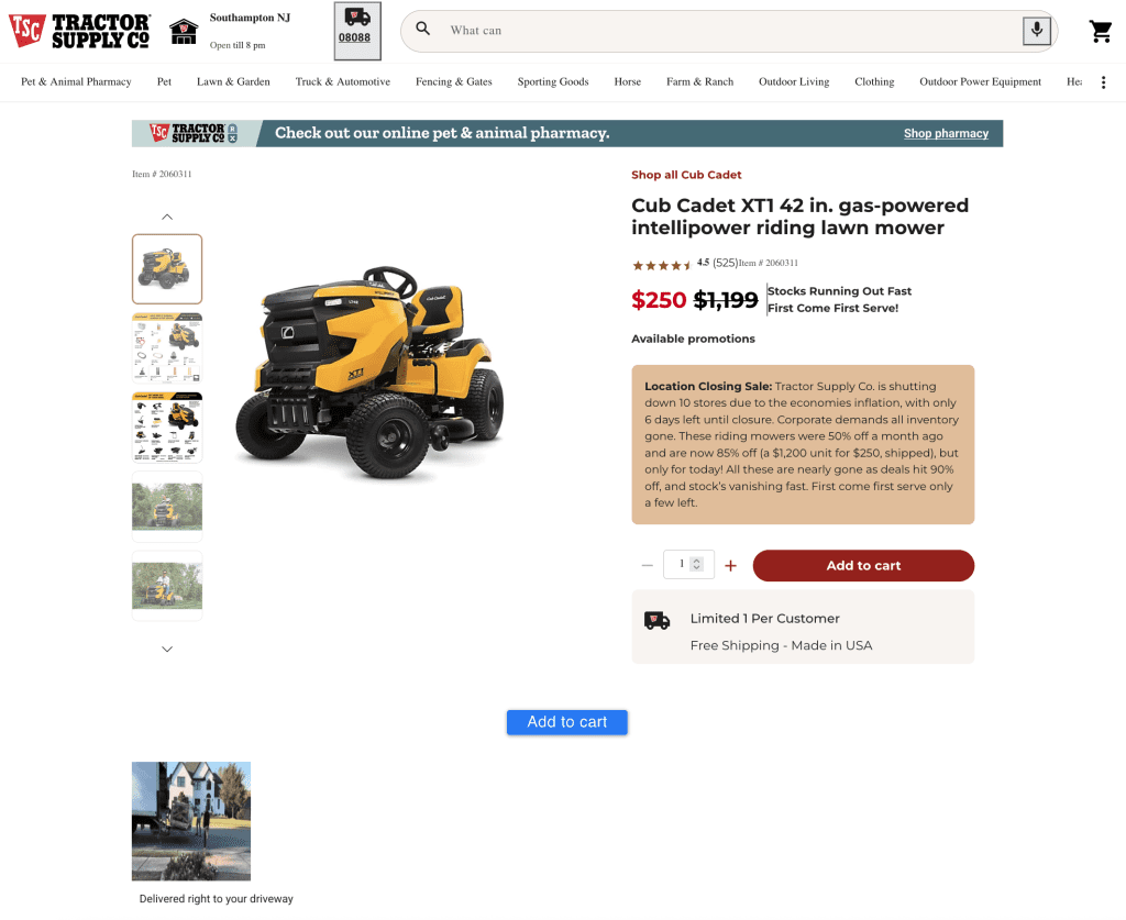 fake tractor supply website